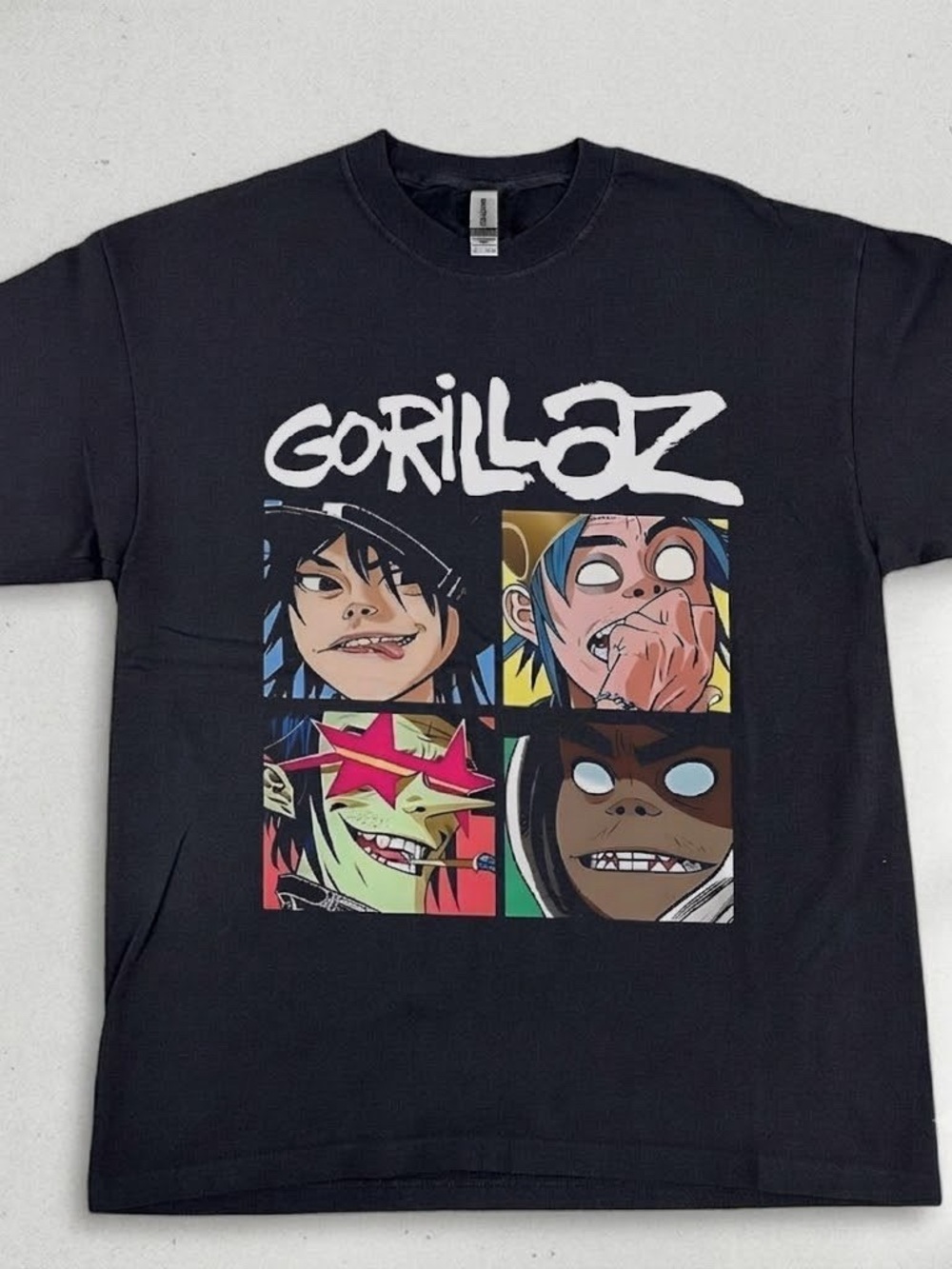 Gildan Black Gorillaz Graphic Tee with Multicolor Character Panels